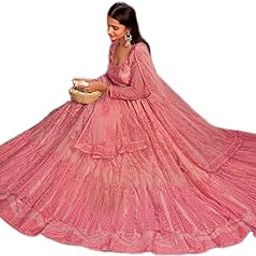 Peach Color Embroidery Net Fabric Lehenga Choli With Dupatta For Womens-image-7