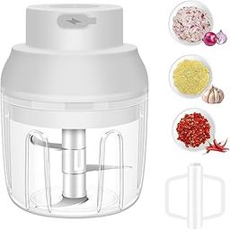Electric Garlic Chopper, 250ML Garlic Mincer with Egg Beater, Mini Portable Vegetable Chopper, Garlic Grinder Masher Onion Chopper, USB Small Food Processor for Veggie, Garlic, Ginger, Chili(White)-3