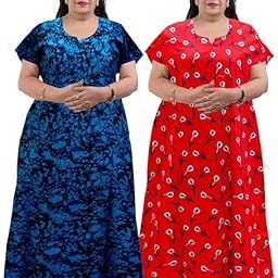 Women Casual Floral Printed Multicolor Night Wear Gown/Free Size Nighty/Cotton Nighty Pack of 2_Jumbo-NT9-image-96