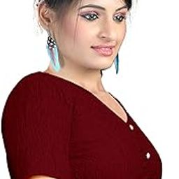 V-Neck Dobby Cotton Lycra Stretchable Elbow Half Sleeve Readymade Saree Blouse for Women Stylish-image-81