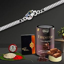 DeoDap (K1_C26_MRN) Multicolor Rakhi Combo & Effete Chocolate Emperor (MRN) with Silver Color Pooja Coin, Roli Chawal & Greeting Card | Occasion | Rakhi & Chocolate for brother | bracelets for men stylish | rakhi with gift | Rakhi Combo | Set of 1 Rakhi | Rakhi Chocolate Gift combo | K1_C26_MRN |-image-38