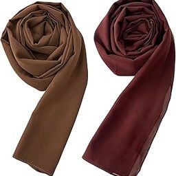 Premium Chiffon Georgette Hijab Scarf for Women & Girls – Lightweight, Breathable, Soft Plain Headscarf – Brown & Maroon Combo – Muslim Fashion Wrap Shawl – 180x70cm, 2 Piece Set-28