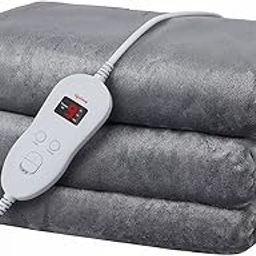 Lifelong Electric Heating Blanket | Soft Flannel Heating Blanket | Smart Timer Setting with 9 Heat Level Setting| 2-10 Hours Auto Shut Off, Breathable, Soft, Warm and Machine Washable 59x83(Grey)-31
