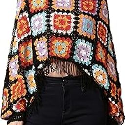 Women Multicolour Hollow Out Batwing Sleeves Crochet Cape Poncho Bohemian Tassel Crop Top Dn13 (Fit to 32-38 Inch Bust)-image-92