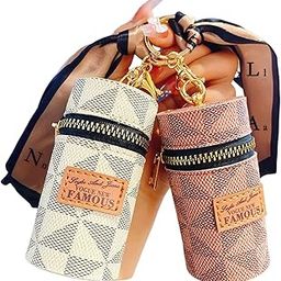 SKYZONE EXPORT Mini Lipstick Case Makeup Bag Storage Bag Trendy Fine Silk Scarf Creative Leather Key Chain Lipstick Organizer Box Women Portable Coin Pouch Fancy Travel Keychain Gift (Multicolor 1pcs)-image-67