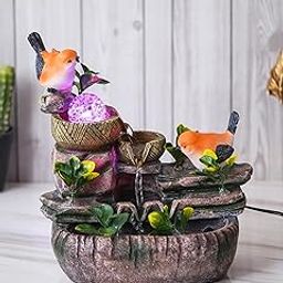 CHRONIKLE Polyresin Orange Birds Tabletop 3 Steps Indoor Water Fountain for Home Decor with Multicolor LED, Speed Controller Pump & Crystal Ball (Size: 26 x 17 x 31 CM |Color: Multi|Weight: 1770 Gram)-12
