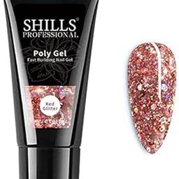 SHILLS PROFESSIONAL Nail Art Fast Building Uv Led Glitter Poly Gel Red Glitter G-image-31