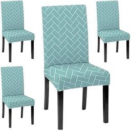 HOTKEI Chair Covers Set of 4 Pastel Green 200 GSM Dining Table Chair Seat Cover Covers 4 Seater for Dining Table Chair Stretchable Removable Washable Polyester Spandex-image-117