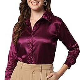 Women Solid Formal Satin Regular Fit Shirt-image-3
