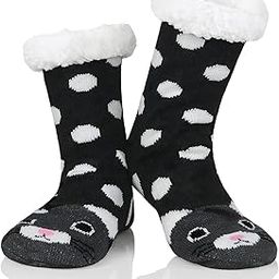 Anti Slip Slipper Socks With Grip Winter Cozy Socks Fuzzy Socks Women Fluffy socks Gift, Black Cat, One Size-image-63
