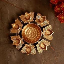 N R INTERNATIONAL Lotus Shape Diya Flower Urli Handcrafted Bowl for Floating Flowers & Tea Light Candles Home Living Room Office & Table Decor Diwali Decoration Items Premium Metal Color Gold (10inch)-image-99