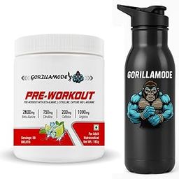 Gorilla Mode Pre Workout Powder with Creatine for Performance, Beta Alanine for Muscle, L-Citrulline for Pump & Tri-Source Caffeine for Sustained Energy | Sports Nutrition Pre-Workout Powders | Men & Womens Drink, Energy Powder for Working Out, Massive Pumps, Laser Focus [30 Servings, Mojito] with Sports Shaker-image-95