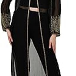 Wedding & Party Style wear Gown Hand Work Front Open Kaftan Dress Beaded Long Kimono Jacket Indian Luxury Vacation Outfit Saree Suit Cover Up XL Black Color 56 inches-10