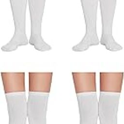 (Pack of 2 Pairs = 4 Stockings Girls Cotton Lycra White Stocking Thigh High White Socks-42