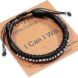 Inspirational Gifts for Men Morse Code Bracelets Mens Bracelets Birthday Annivesary Gifts Boys Graduation Fathers Day Adjustable Leather Cuff Bangle Motivational Jewelry-image-2