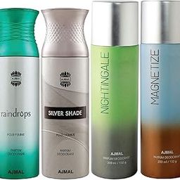 Ajmal 1 Raindrops Femme for Women, 1 Silver Shade Homme for Men, 1 Nightingale and 1 Magnetize for Men & Women Deodorants each 200ML Combo pack of 4 (Total 800ML) + 4 Parfum Testers-picture-42