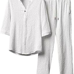 ™ Men's Summer suits Casual Clothes Loose Pant 3/4 Sleeve Suit Beach 2XL White | Suits | Mens Clothing-image-75