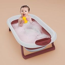 StarAndDaisy Bath Tub for Baby 0-5 Years/Foldable Bathtub for Kids with Space Saving, Newborn Baby Folding Bathing Tub Girls & Boys with Soap Tray, Easy to Store (BT - Brown)-image-52
