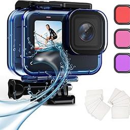 HONGDAK 60M/196FT Waterproof Case with Anti Fog Inserts for Go Pro Hero12 11 10 9 Black, Protective Underwater Diving Housing Shell with 3 Pack Filters Accessories for Hero 12 11 10 9 (Blue)-28