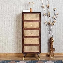 AADITYA CRAFTS Wooden Chest of Drawers | Multipurpose Console Dresser with 5-Compartment Storage Cabinet with Rattan Cane Design for Bedroom, Living Room & Office | Solid Sheesham Wood, Walnut Finish-image-90
