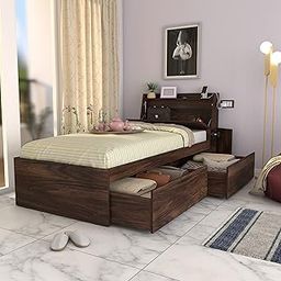 Studio Kook Tribe Right with Headboard Storage Engineered Wood Single Bed with Drawers Matte Finish (Junglewood)-image-40