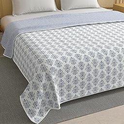 CCWB 100% Cotton Reversible Dohar 150GSM Quilt Blanket for All Season | Lightweight AC Quilt Comforter | Super Soft Bed Blanket (Double, SUSANE-Blue)-image-47