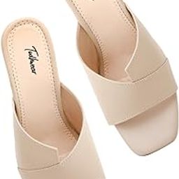 Double Cut Heeled Sandals Square Toe Sandals Slip On Block heel | Stylish & Comfortable Open Toe Dress Shoes |-15
