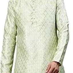Men's Silk Blend Jacquard Self Embroidered Textured Ethinc Motifs Traditional Long Kurta Full Sleeves-image-83