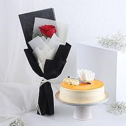 Love Red Rose Bouquet N Butterscotch Cake-image-42
