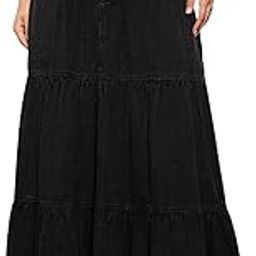 Black Washed Denim Tiered Maxi Skirt-image-30