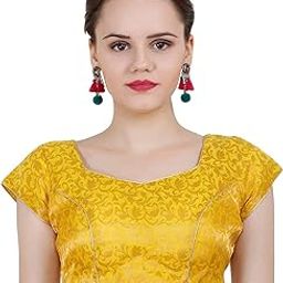 AKE Zone Printed Chanderi Blouse Readymade, Banarasi Brocade (Chanderi) Short Sleeve Ladies Blouse,Choli for Saree, Ready to Wear Family Functions Festivals Gift for Womes & Girls Yellow-image-14