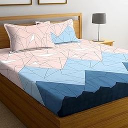 la' amour 100% Cotton Feel Flat Double Bedsheets with 2 Pillow Covers | Double Bed Breathable | Wrinklefree | Ultrasoft 220 TC Supersoft | 90 x 90 Inches, 7X7.5 Feet | Beige & Blue| TC - 180-image-36