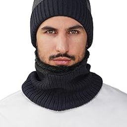 Mens Womens Woolen Winter Cap with Neck Warmer Scarf Set, Cold Weather Beanie Hat Unisex Free Size-image-29