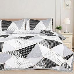 Amazon Brand - Umi 100% Cotton Quilted/Ultrasonic 280 Tc Printed King Size Soft Bed Cover/Bedsheet/Bedspread Comforter with 2 Pillow Shams/Cover, (Luxurious, 90 x100 inches, White & Grey & Black)-picture-15