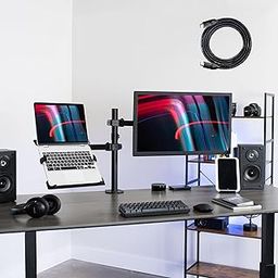 Lions Head Monitor Stand with Laptop Tray Monitor arm Long Pole ,Dual fully Adjustable Vesa 100 Mm Compatible Ventilated Tray19 Inc to 32 inc Screen And laptop Screen Stand weight 5 kg with Hdmi cable-image-60