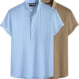 Combo of Men's Polyster Kurta with Mandarin Collar, Half Placket Buttons, Front Pocket | Half Sleeves | Soft & Breathable Fabric | Pack of 2-image-51