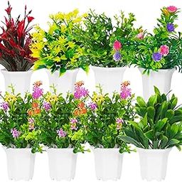 Dekorly Plastic Wild Artificial Flower Plants With Cute Hexa Pot|Faux Flower Plant For Home Office Decor|Tabletop And Desk Decoration|Artificial Flower For Balcony Indoor Decor|Pack Of 8 (Multi-E)-30
