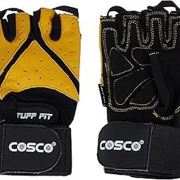 Cosco Tuff Fit Leather Gym Gloves, XL (Black/Yellow)-image-61