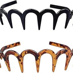2 Pcs Zig Zag Headbands for Women Girls, Plastic Shark Tooth Hair Comb Headbands, Non-Slip Wavy Hair Bands with Teeth for Daily Wear, Parties & Styling (Black & Brown)-5