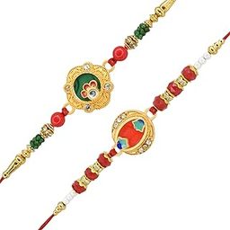 Combo Pack of 2 Rakhis Mate Red and Green FlowerDesigner Set With Pack of Roli-chawal n Rakshabandhan Greetings Card, Kids Rakhi-25032-image-61