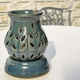 Ceramic Electric Aroma Diffuser, Handcrafted Design, Blue-Green Colour with Leaf Pattern-image-2