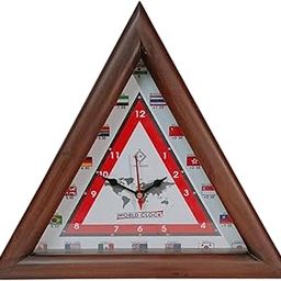 LINE Wood™ - Antique Wooden Wall Clock - Triangular Shape Multi-Country World Clock with Time Zones Vintage Style for Home, Office, Bedroom, Hall, Living Room, Farmhouse Decor (12 INCH)-image-4