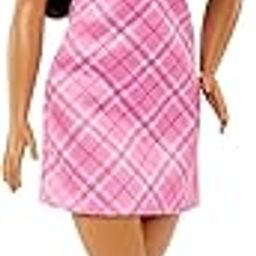 Barbie® Fashionistas™ Doll #209 with Black Hair Wearing a Pink Plaid Dress, Pearlescent Headband and Strappy Heels-image-2