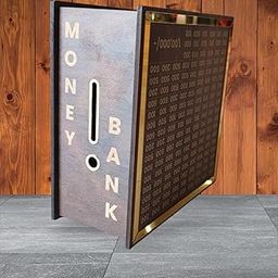Wooden Money Box with 1 Lakh Capacity, Coin Collection Bank for Children, Gold Frame Design-picture-12