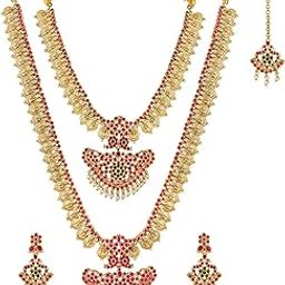 Goddess Lakshmi Gold Plated Faux Kundan & Beads Studded Bridal Necklace Earrings & Maangtikka Set Traditional Fashion Jewellery Gift for Women-image-30