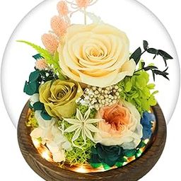 GLAMOUR BOUTIQUE Preserved Flowers Rose in Glass Dome w/Light - Long Lasting Flowers, Flower Gifts for Women for Any Occasion - Home Decor, Comes w/Thick Gift Box - Glass Rose Flowers - Yellow-image-88