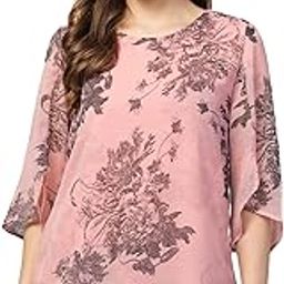 Women Top Pink Floral Printed Stylish Regular Fit Half Sleeve Casual Summer Wear Western Attractive Round Neck Top for Women & Girls-image-74