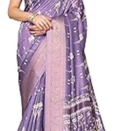 Women's Silk Blend Block Printed Saree with Blouse Piece-picture-3