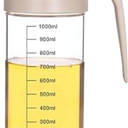 SignoraWare 1000ml Borosilicate Glass Oil Dispenser and Pourer with Measurement, Transparent Jug With Handle and Lid, Leakproof, Spill Proof, BiG Mouth To Easy Refill and store (1 litre, Set 1)-14