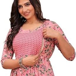 Women Cotton Regular Fit Anarkali Maternity Dress, Pregnancy Dress,Feeding Kurti,Easy Brest Feeding Dress, with Both Side Zipper-image-16